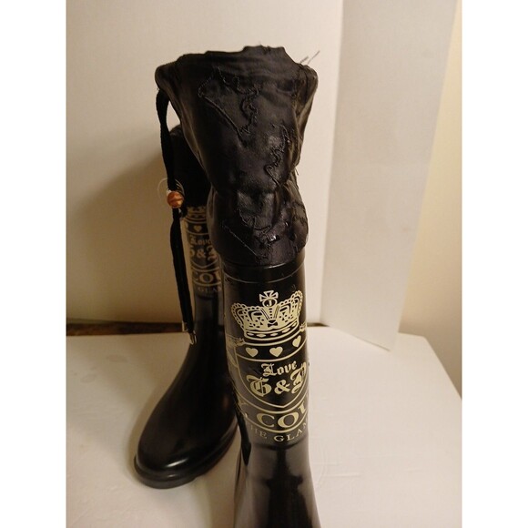 RARE Juicy Couture Signature Logo Black Knee High Rainboots Size 7 GENTLY USED - Picture 10 of 16